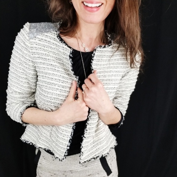The Limited Jackets & Blazers - The Limited tweed sequin open front blazer-E2